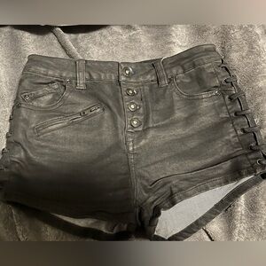 free people black denim shorts with laces up the side